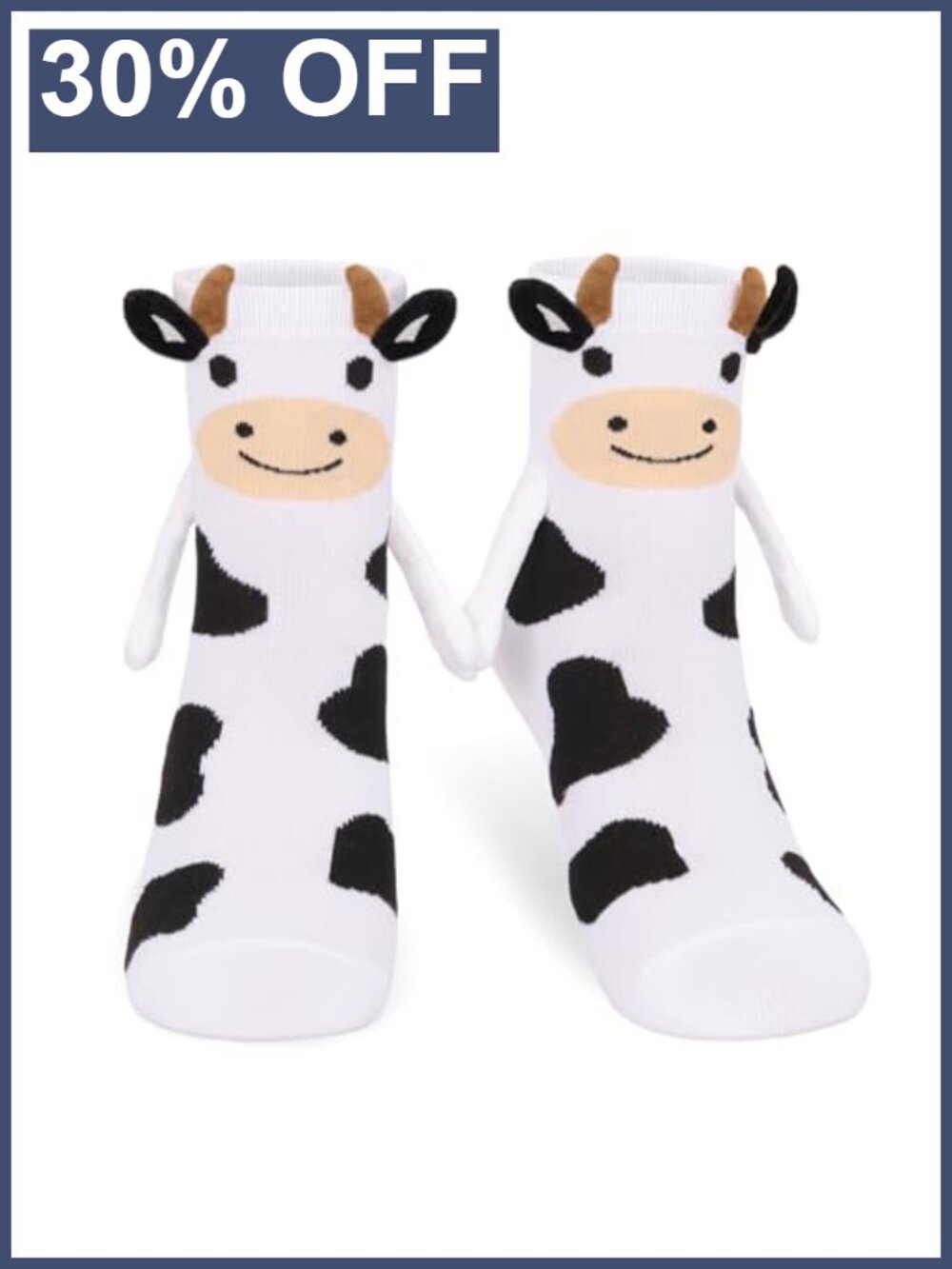 Funny Cow Magnetic Holding Hands Socks Women Cotton Blend Novelty